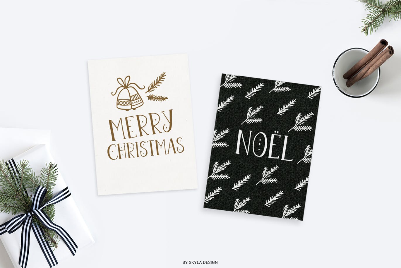 圣诞节主题英文无衬线字体&剪贴画素材 Joyeux Christmas font & clipart插图(4)
