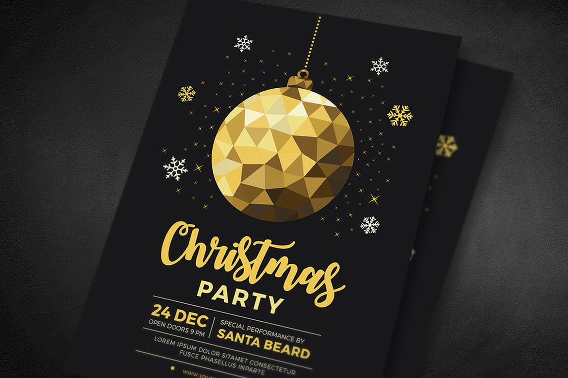 金色圣诞装饰球圣诞节庆祝活动海报传单设计模板 Gold Christmas  Celebration Flyer插图(3)