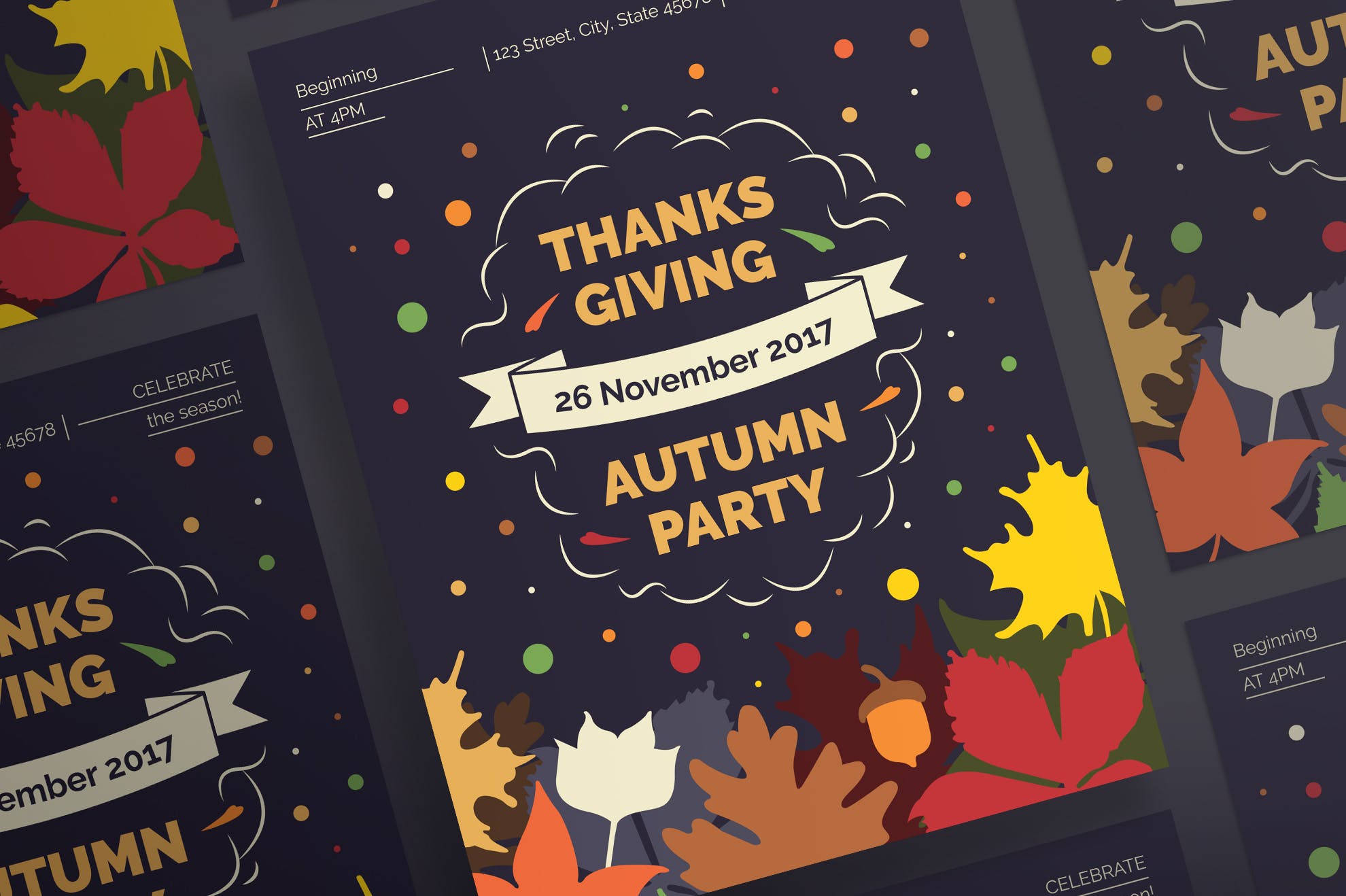 感恩节活动派对传单&海报设计模板 Thanksgiving Party Flyer and Poster Template插图(2)