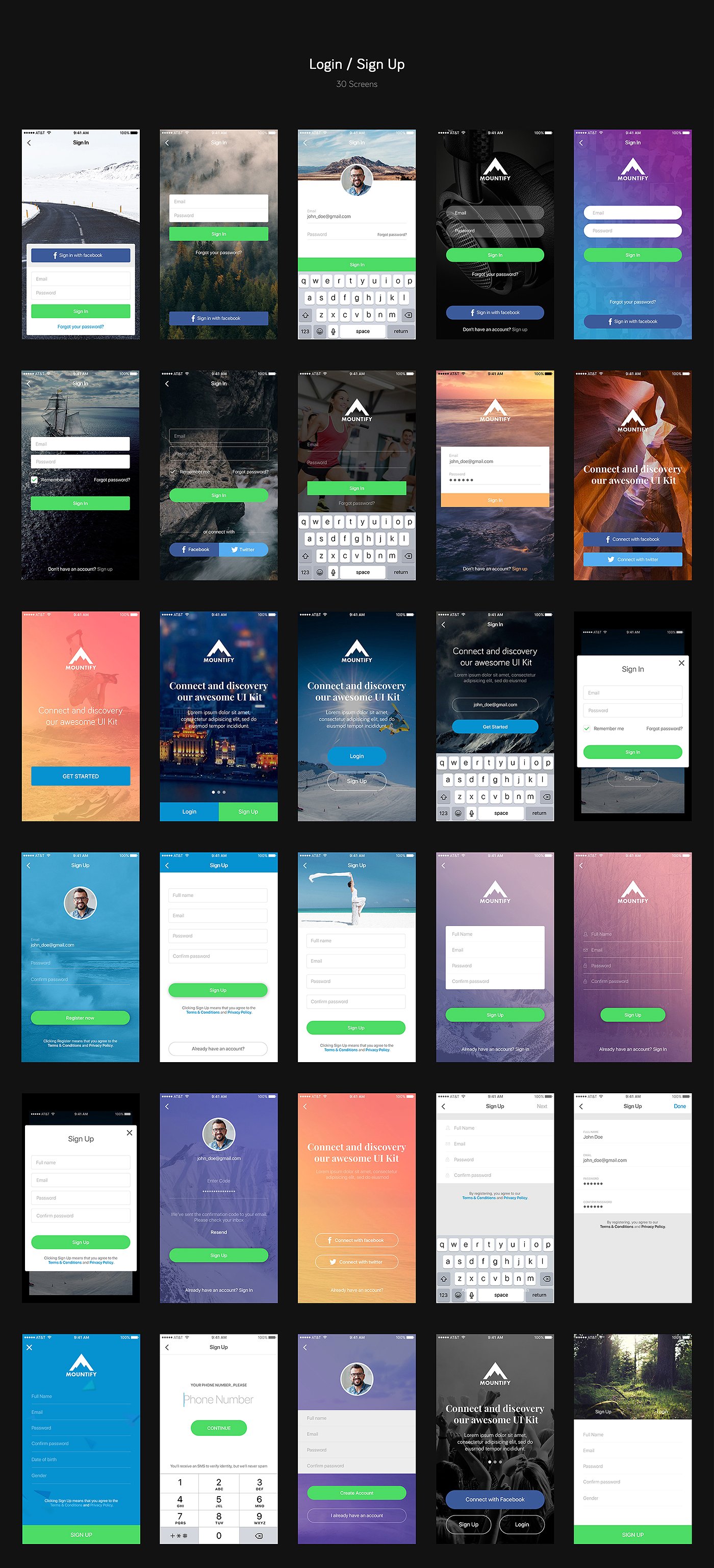 手机应用设计套件 Mountify Mobile UI Kit（150 PSDs&1000+元素）插图(1)