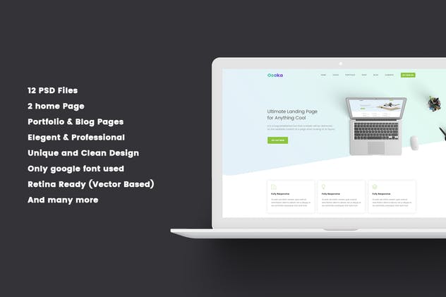 专业企业网站设计PSD模板下载 Osaka – Professional Landing Page PSD Template插图(2)