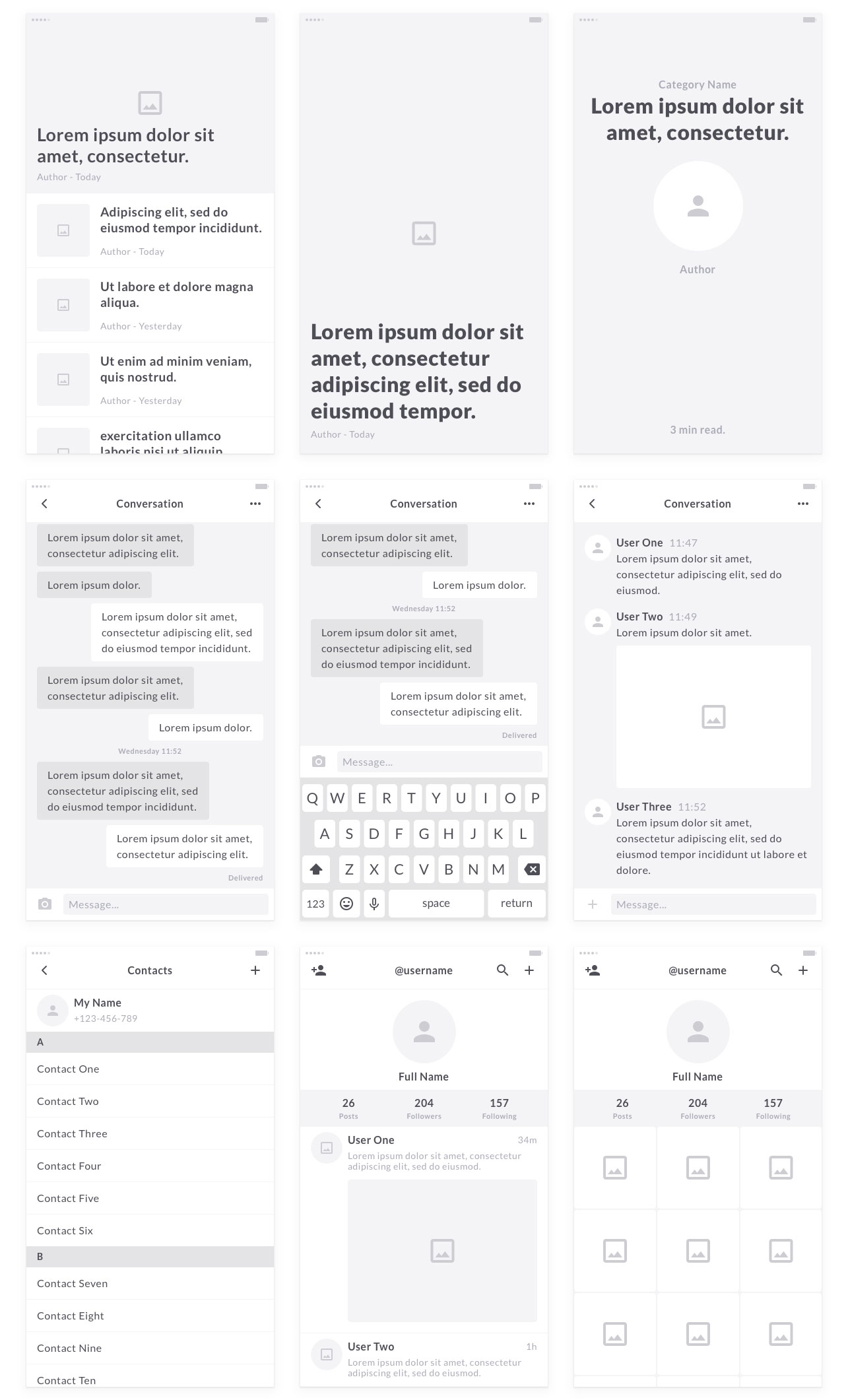 90+手机 APP 界面线框图套件 Mobile Wireframe Kit [AI&Sketch]插图(9)