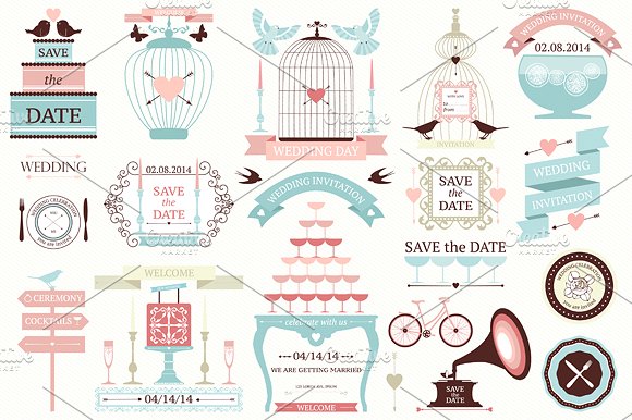 婚礼装饰设计矢量元素 Wedding Icons Collection插图