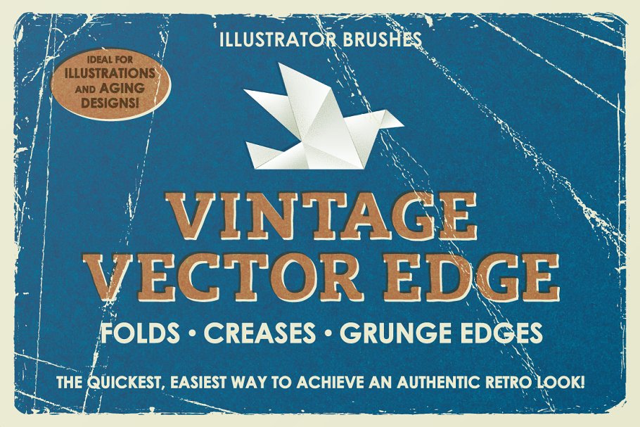 复古做旧风格二手店褶皱、折痕和边缘效果AI笔刷 Vintage Vector Edge Brushes插图