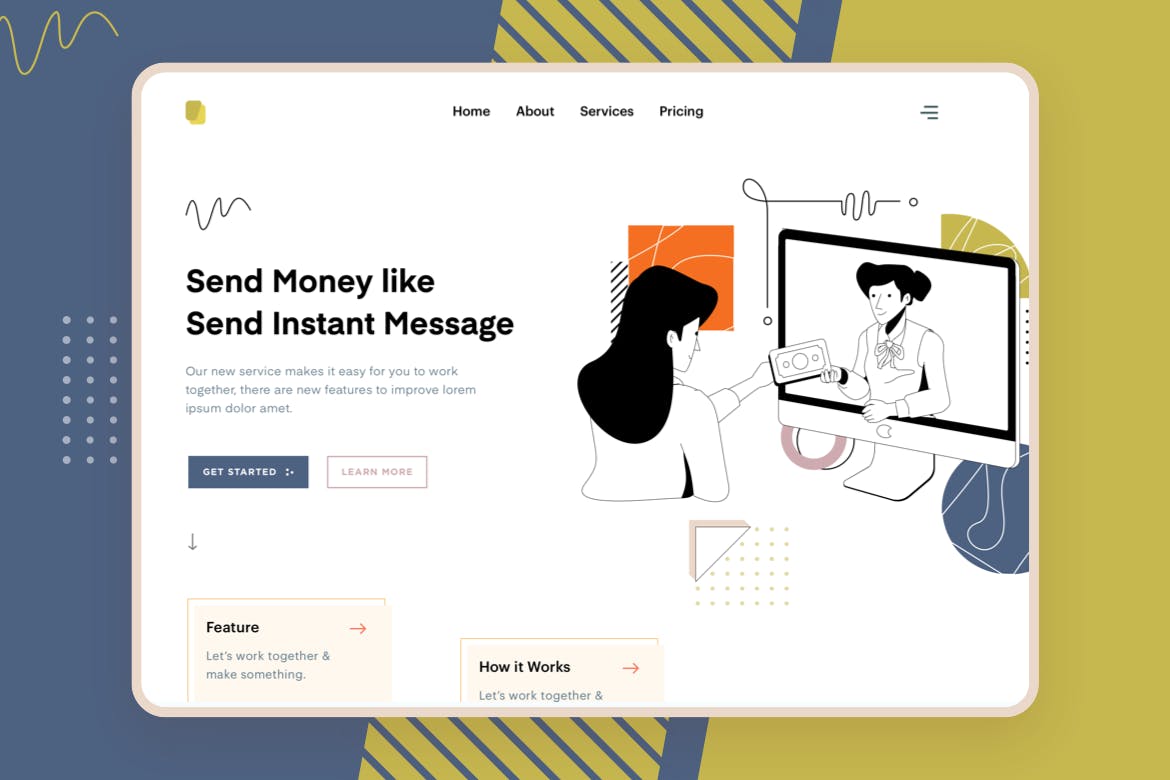 存钱计划主题网站设计矢量插画设计素材 Liner – Sending Money插图(1)