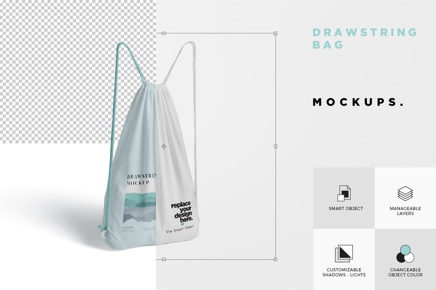 拉绳包便携袋子设计预览样机 4 Drawstring Bag Mockups插图(5)