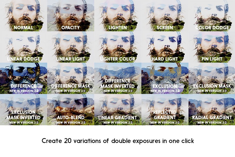 双重曝光人物照片特效PS动作 Double Exposure Kit插图1