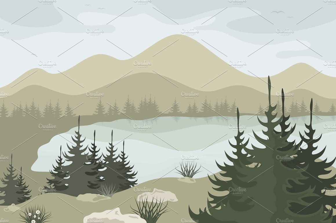 森林和山湖矢量插图 Forest2插图