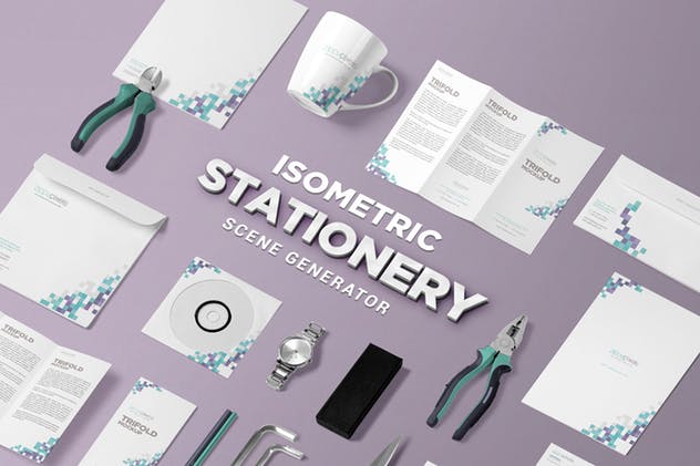 办公用品等距场景样机设计模板 Isometric Stationery Scene Creator插图4