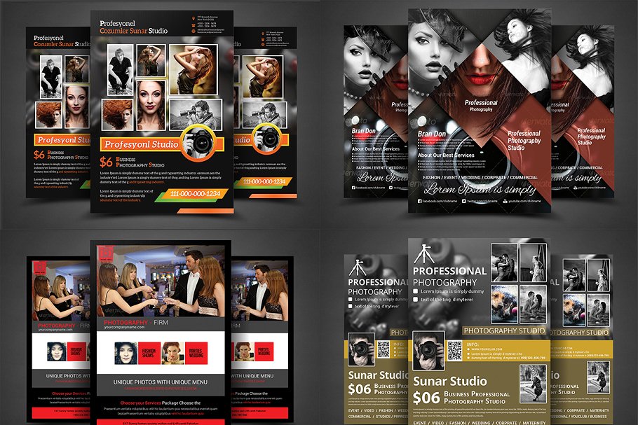摄影工作室业务推广传单模板 Photography Business Flyer Bundle插图