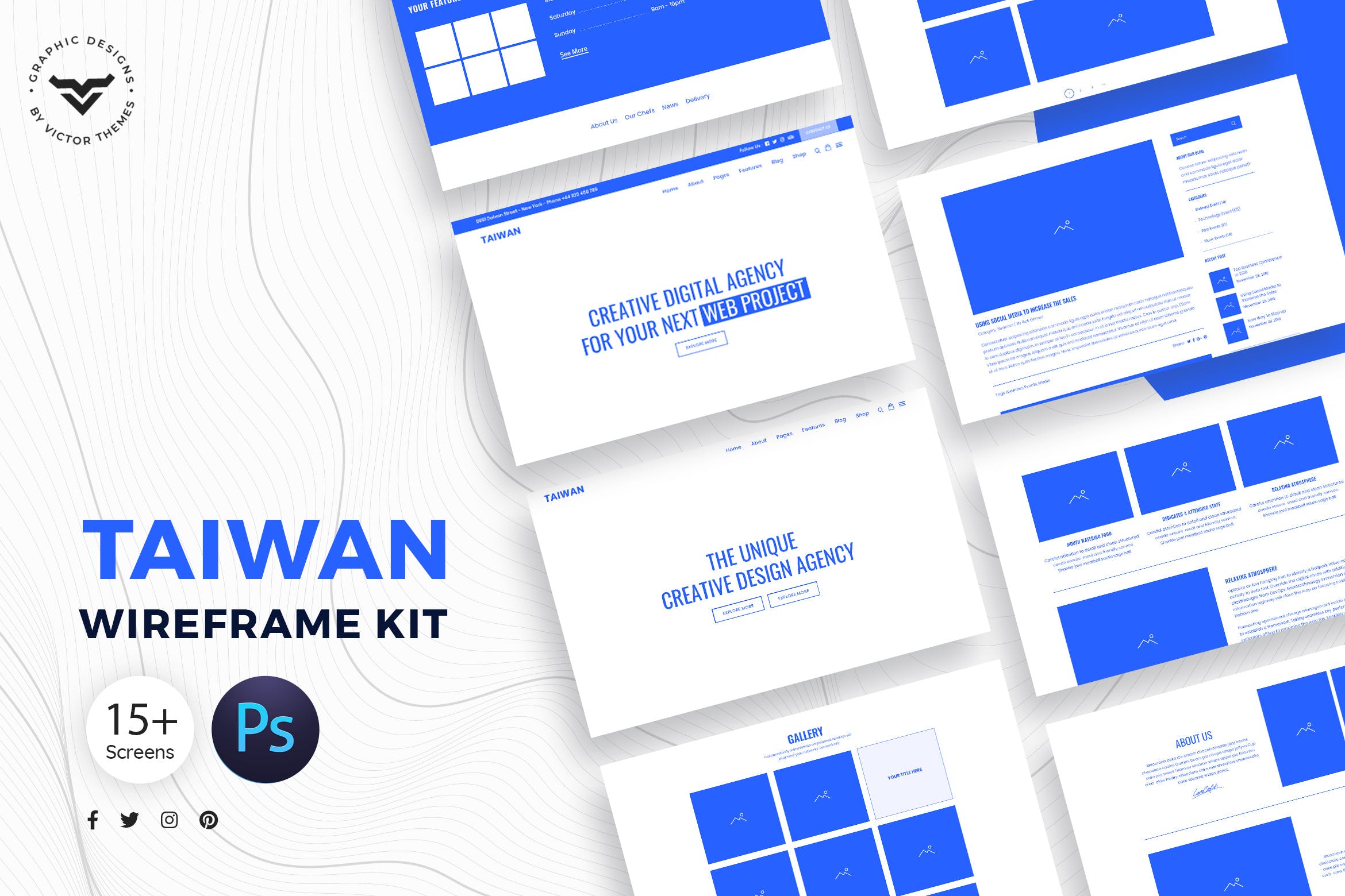 高保真企业官网设计线框图模板素材 Taiwan Web Wireframe Kit插图