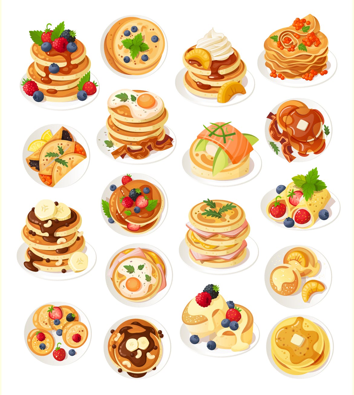 美味的薄煎饼美食矢量设计素材 Delicious Pancakes插图1