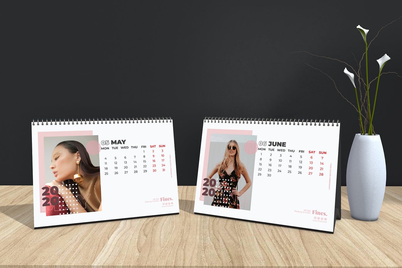 2020年时尚活页台历设计模板 Fines – Fashion Table Calendar 2020插图(4)