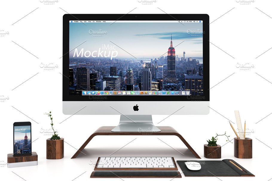iMac & iPhone 二合一设计展示样机 iMac and iPhone mockup (white)插图1 iMac & iPhone 二合一设计展示样机 iMac and iPhone mockup (white)插图1