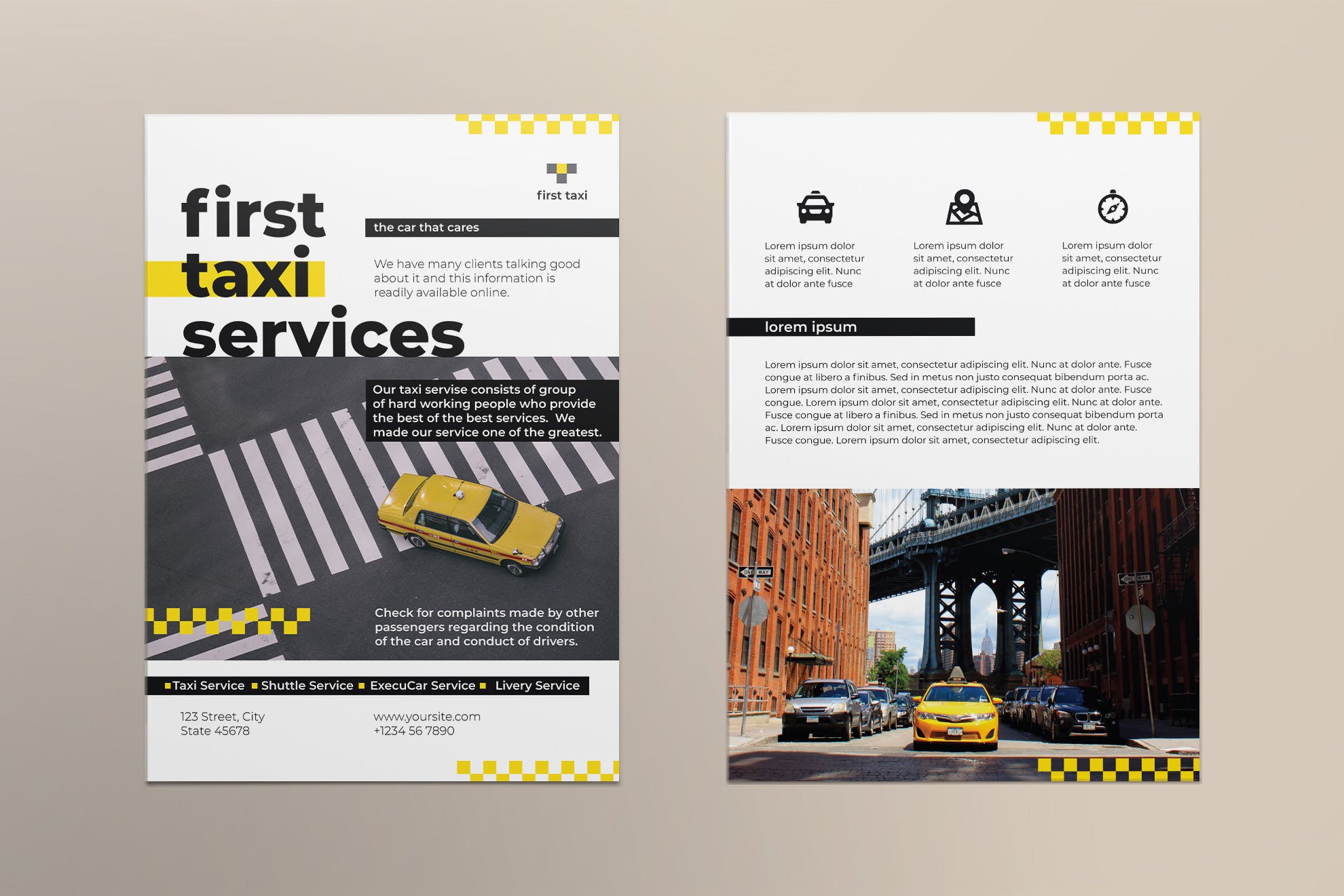 出租车/网约车服务公司宣传单设计模板 Taxi Services Flyer插图(1)