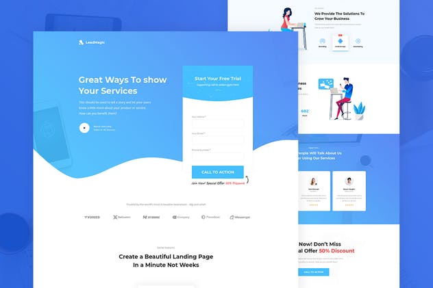 简约现代创业项目网站着陆页PSD模板 LeadMagic – Lead Generation PSD Landing Page插图(1)