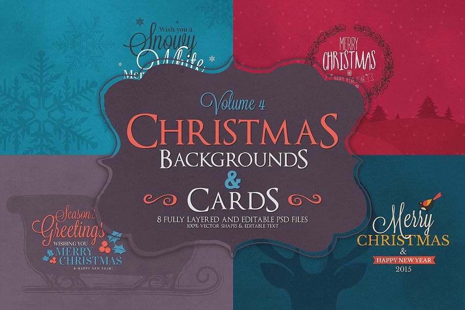 圣诞节主题背景和卡片模板V.4 Christmas Background & Cards Vol.4插图