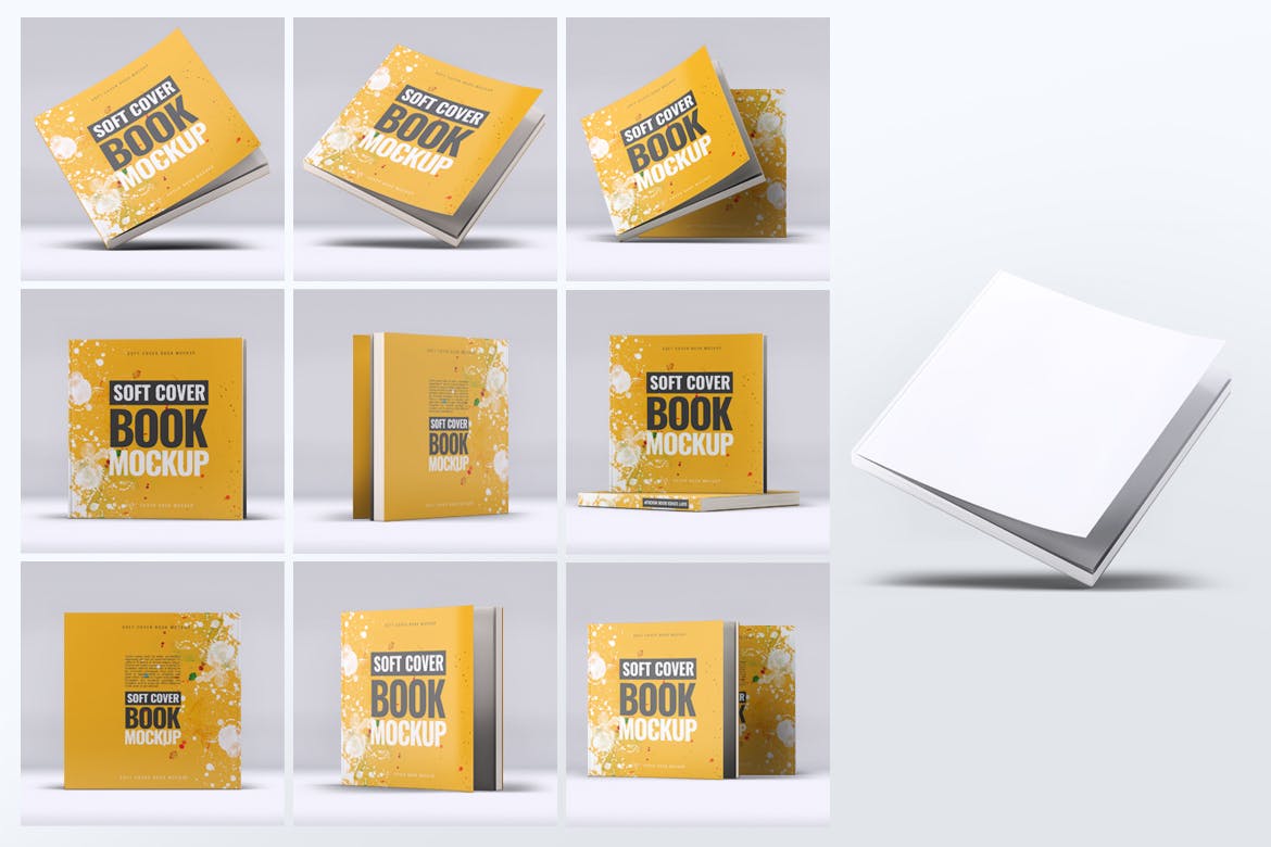 方形软装图书封面设计样机 Soft Cover Square Book Mock-Up插图(1)