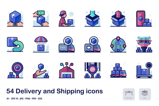 物流运输主题矢量图标集 Delivery and Shipping filled outline icons插图2