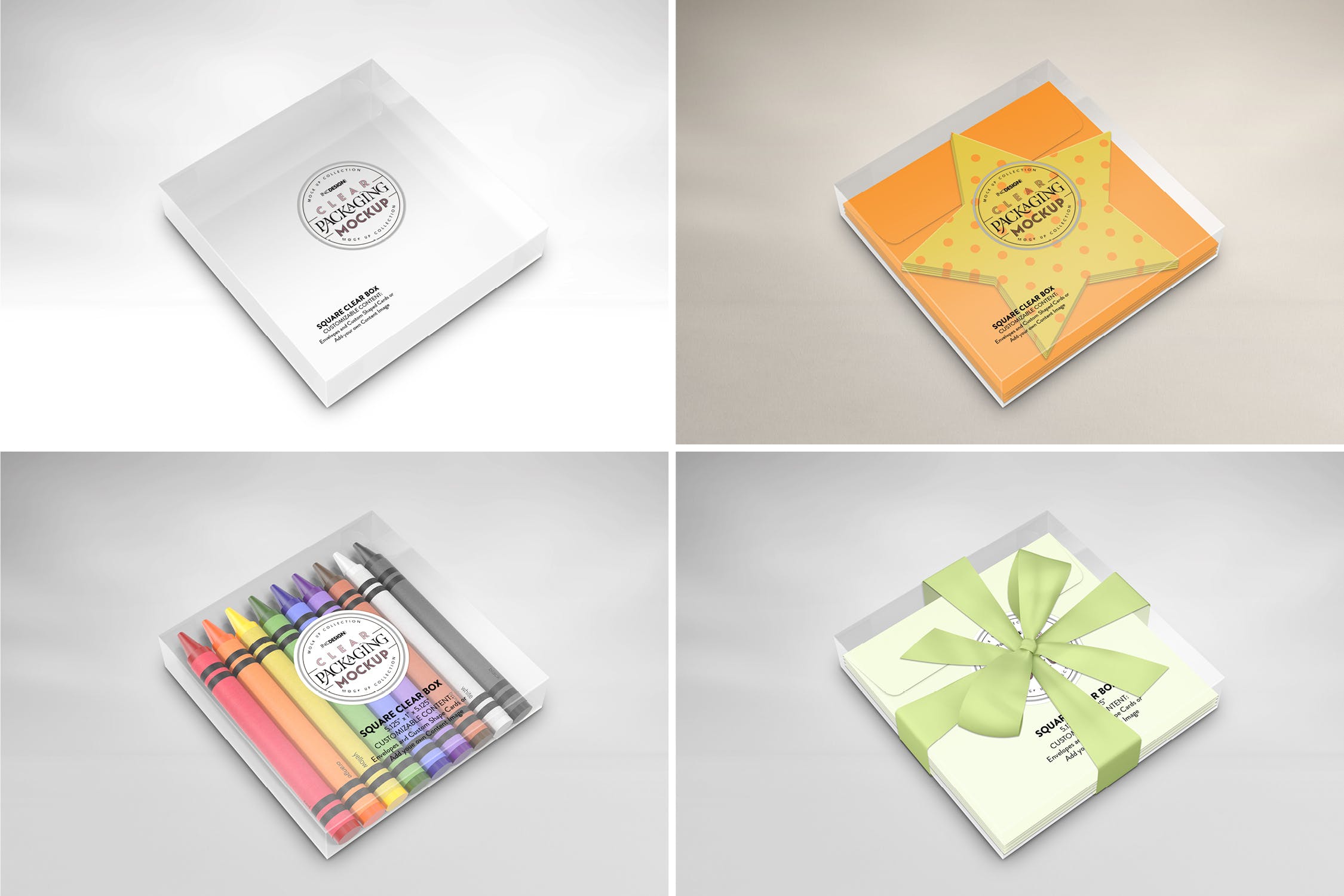 透明方形扁平礼品包装盒设计样机模板 Clear Square Flat Box Packaging Mockup插图(1)