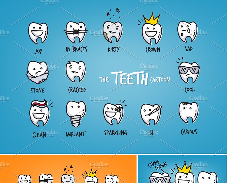 动漫卡通风儿童牙科插图合集 Teeth Graphics插图
