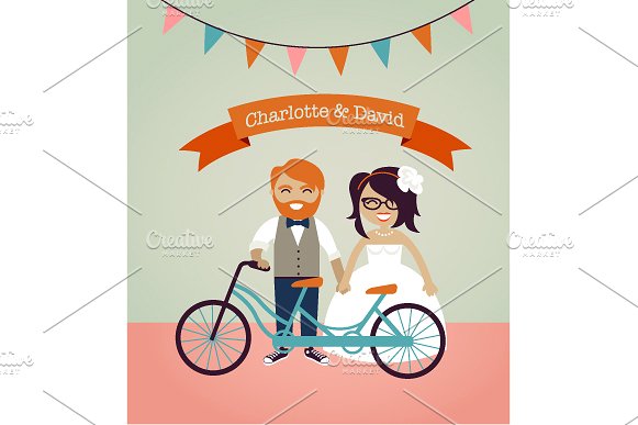 婚礼邀请函手绘素材 Hipster wedding invitation插图