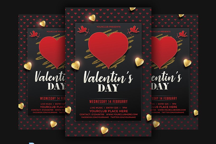 情人节活动派对传单模板  Valentines Day Party Flyer Template插图