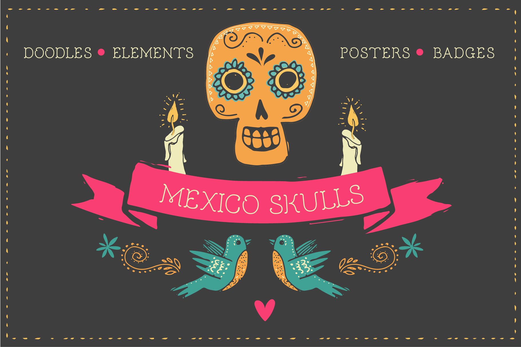 墨西哥骷髅涂鸦＆民族元素 Mexico -skull doodles & elements插图
