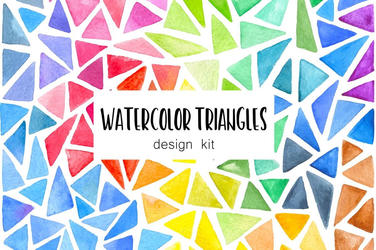 多彩三角形水彩矢量图案设计套装 Watercolor Triangles Design Kit插图