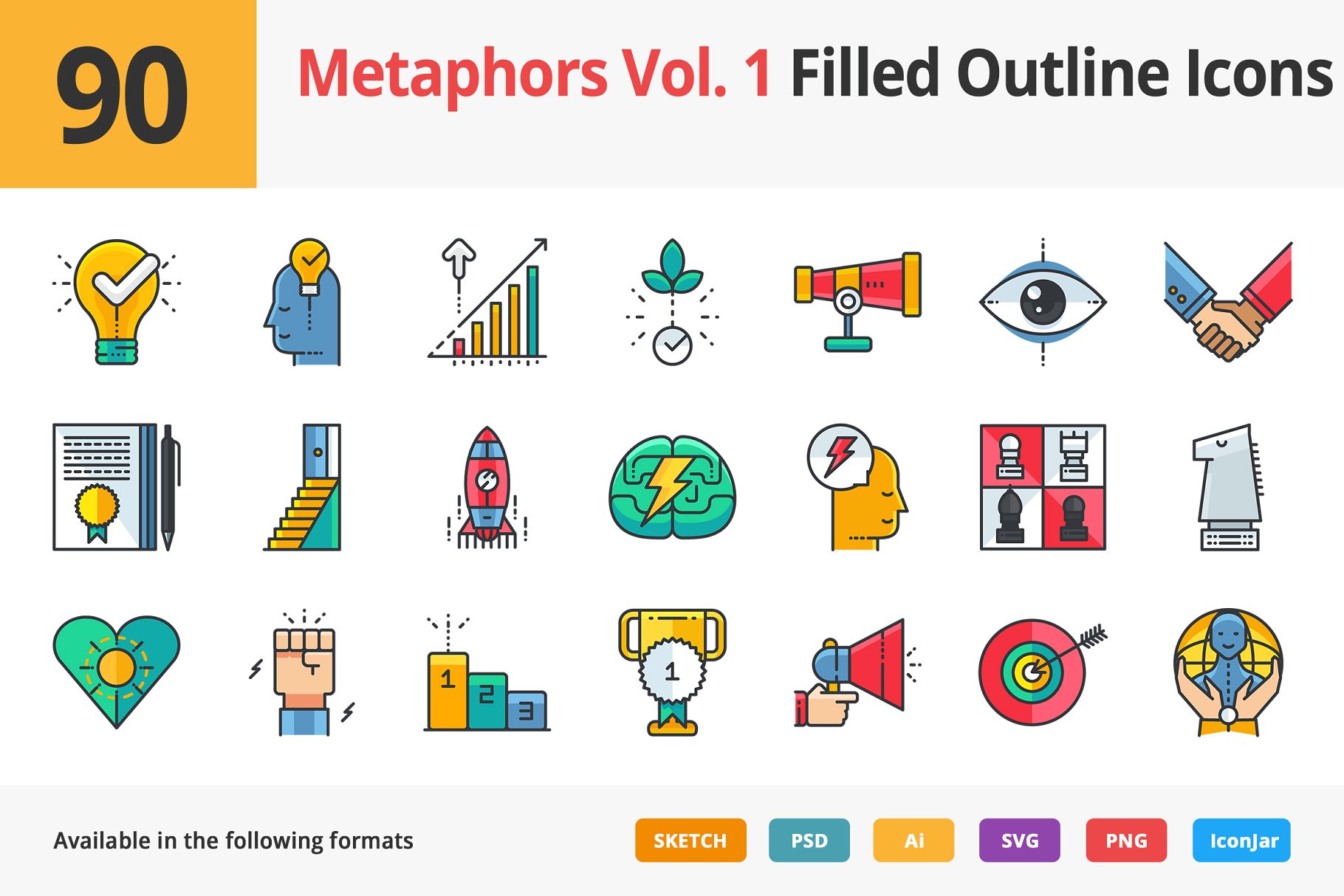 90个哲学主题隐喻填充小图标素材 90 Metaphors Vol. 1 Filled Icons插图