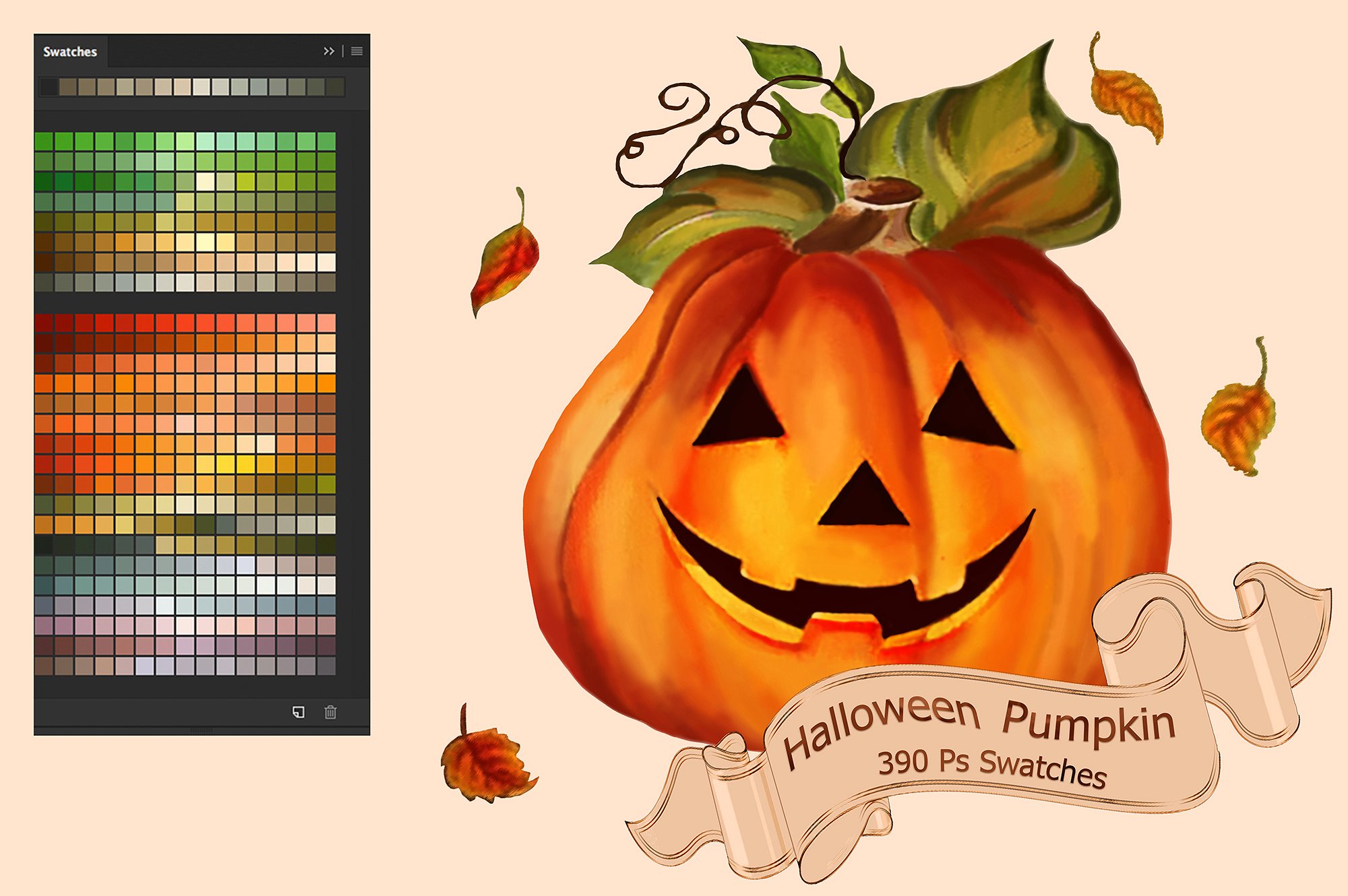 万圣节南瓜色PS色板下载 Halloween Pumpkin Ps Swatches插图