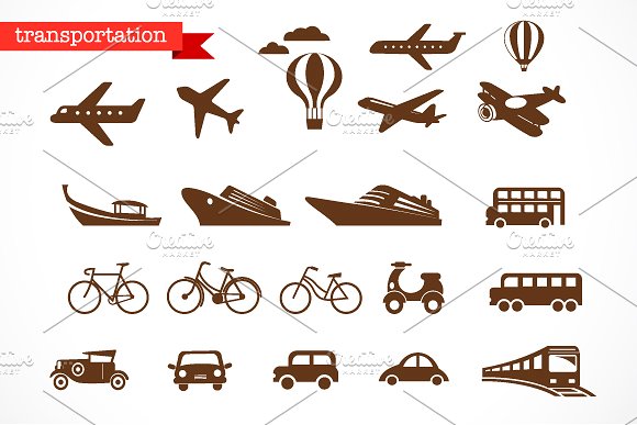 交通工具矢量图标集 Transportation vector icons set插图