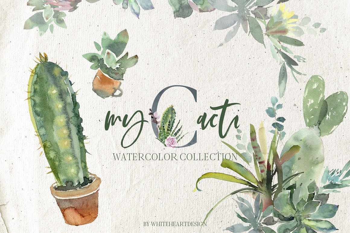 仙人掌水彩剪贴画 Cacti Watercolor Cactuses Clipart插图
