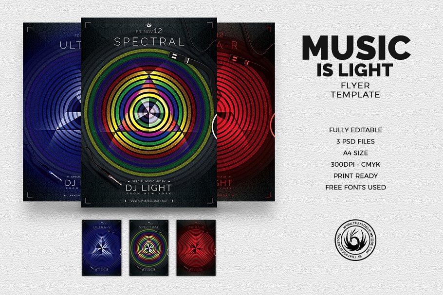 “音乐即光明”音乐派对传单模板 Music is Light Flyer PSD插图