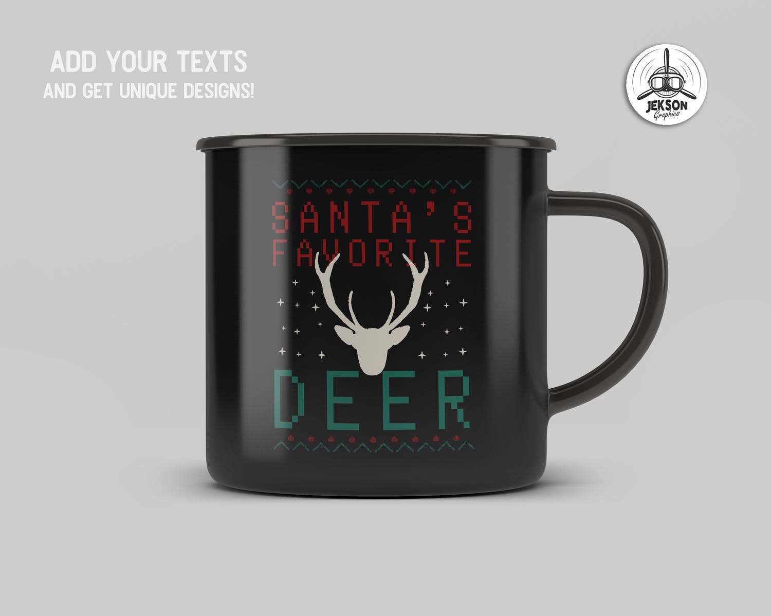 圣诞节主题T恤麋鹿头印花图案设计模板 Santa Favorite Deer, Christmas Print TShirt Design插图(1)