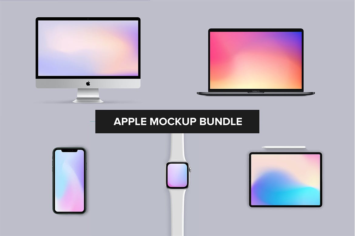 2019年Apple系列设备样机套装 Apple Mockup Bundle – iPhone, iMac, Watch, iPad插图(1)