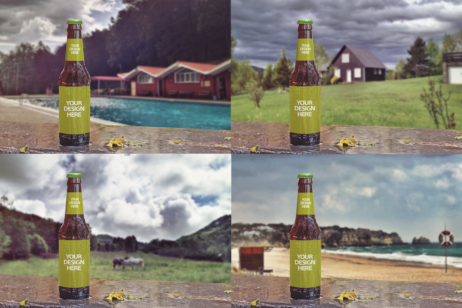 小支装啤酒瓶外观设计样机模板 Raining Beer Backgrounds插图(3)