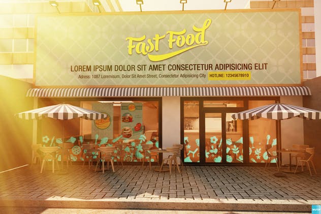 快餐店餐厅广告招牌商标样机 The Mockup Branding For Fast Food Outlets插图(13)
