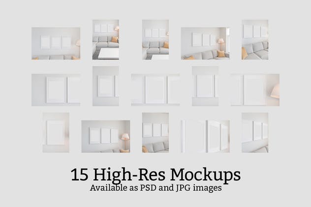 15张家居装饰相框画框样机套装 15 Poster Set Mockups插图(1)
