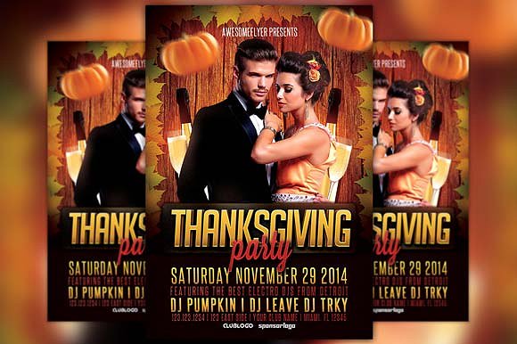 感恩节派对传单模板  Thanksgiving Party Flyer Template插图