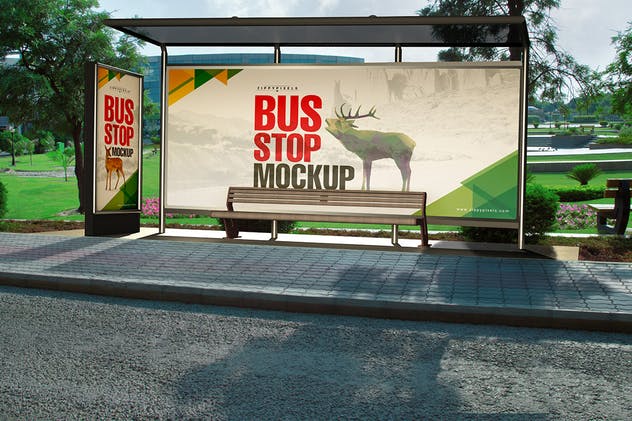巴士公交站台灯箱广告牌样机 Bus Stand Mockups插图1