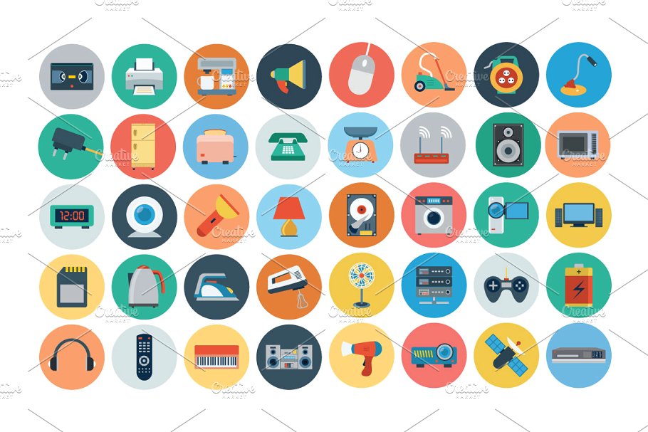 120+电子产品设备扁平化图标 120+ Electronics Flat Icons插图(1)