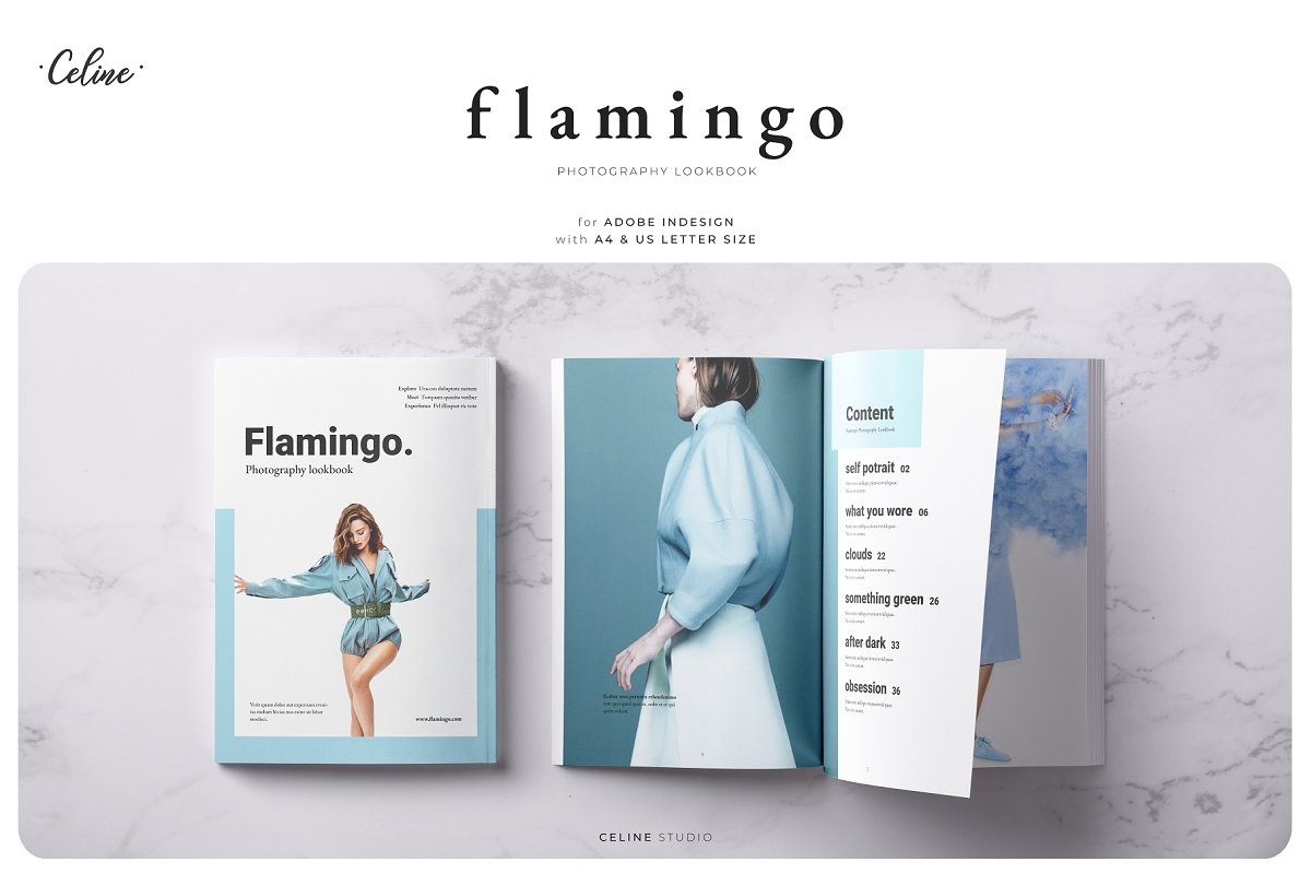 Flamingo时尚摄影杂志画册设计模板插图