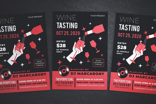 品酒会葡萄酒洋酒鉴赏活动传单海报设计模板 Wine Tasting Flyer插图(3)