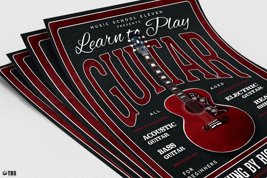 吉他教学培训机构宣传海报PSD模板V.3 Guitar Lessons Flyer PSD V3插图(4)