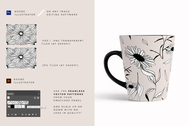创意手绘花卉插画图案纹理素材 Graphic Flowers Patterns & Elements插图3