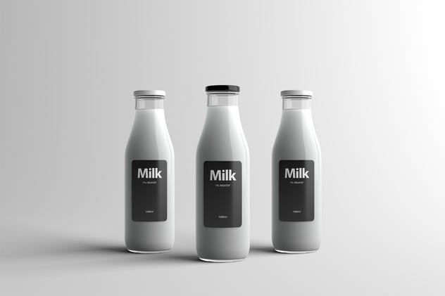 玻璃牛奶瓶牛奶品牌Logo设计展示样机模板 Milk Bottle Packaging Mock-Up插图(10)