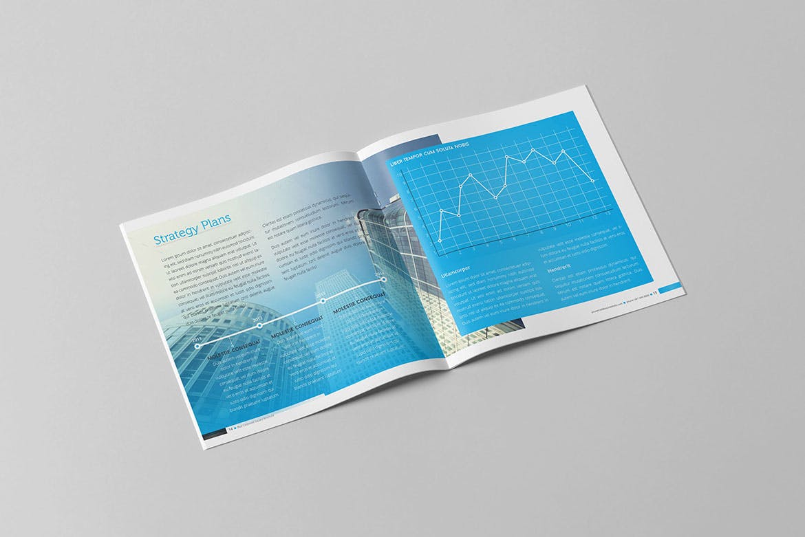 信息科技企业公司画册设计模板素材 Blue Corporate Square Brochure插图7