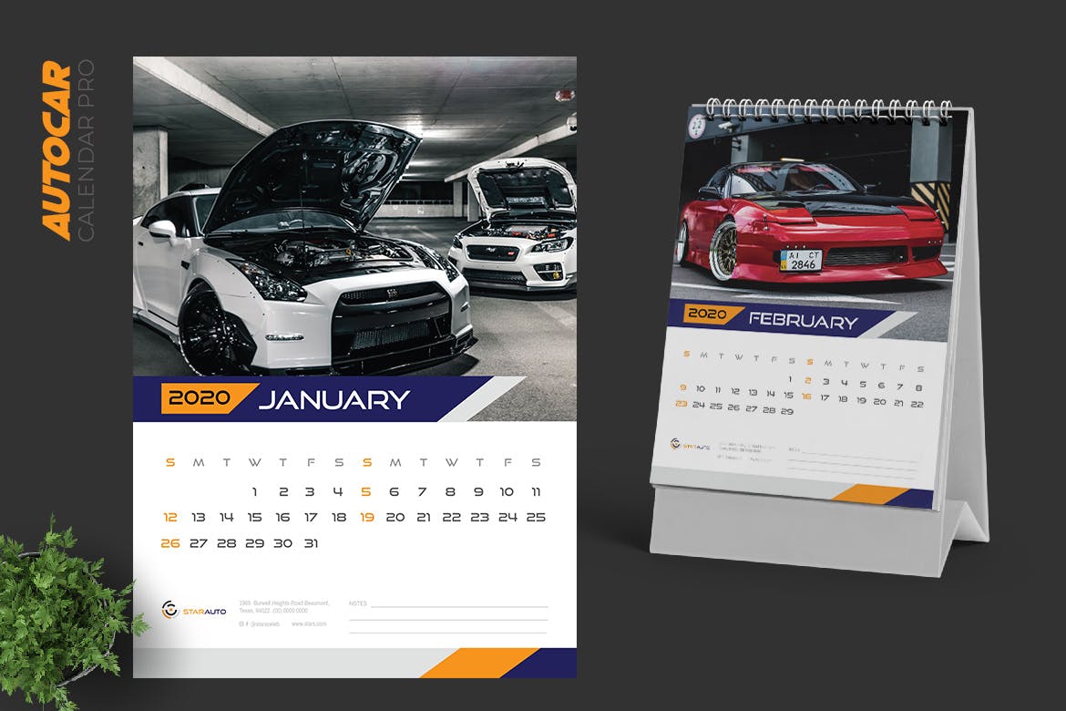 汽车经销商日历定制设计2020年活页台历设计模板 2020 Auto Car Calendar Pro插图(1)