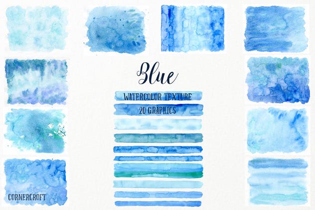 蓝色海洋水彩纹理素材 Watercolor Texture Blue插图1